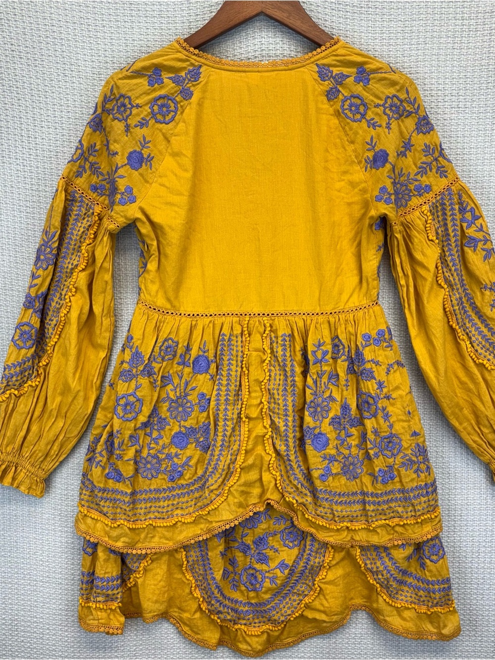 Anthropologie Alena Embroidered Boho Yellow Mustard Floral Peasant Dress XS - Picture 6 of 9